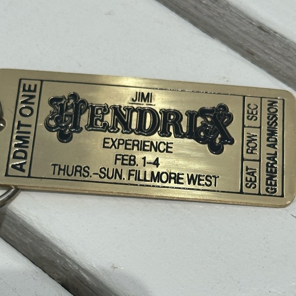 Vintage. 80’s Jimi Hendrix Brass Key Chain Fillmore West Ticket to Show 4” - Picture 2 of 3